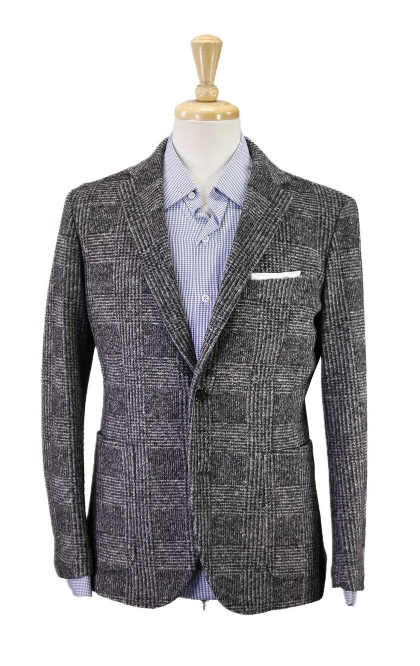 Paul Stuart Current Gray Black Basket Weave Patch Pocket Sweater Blazer 38S